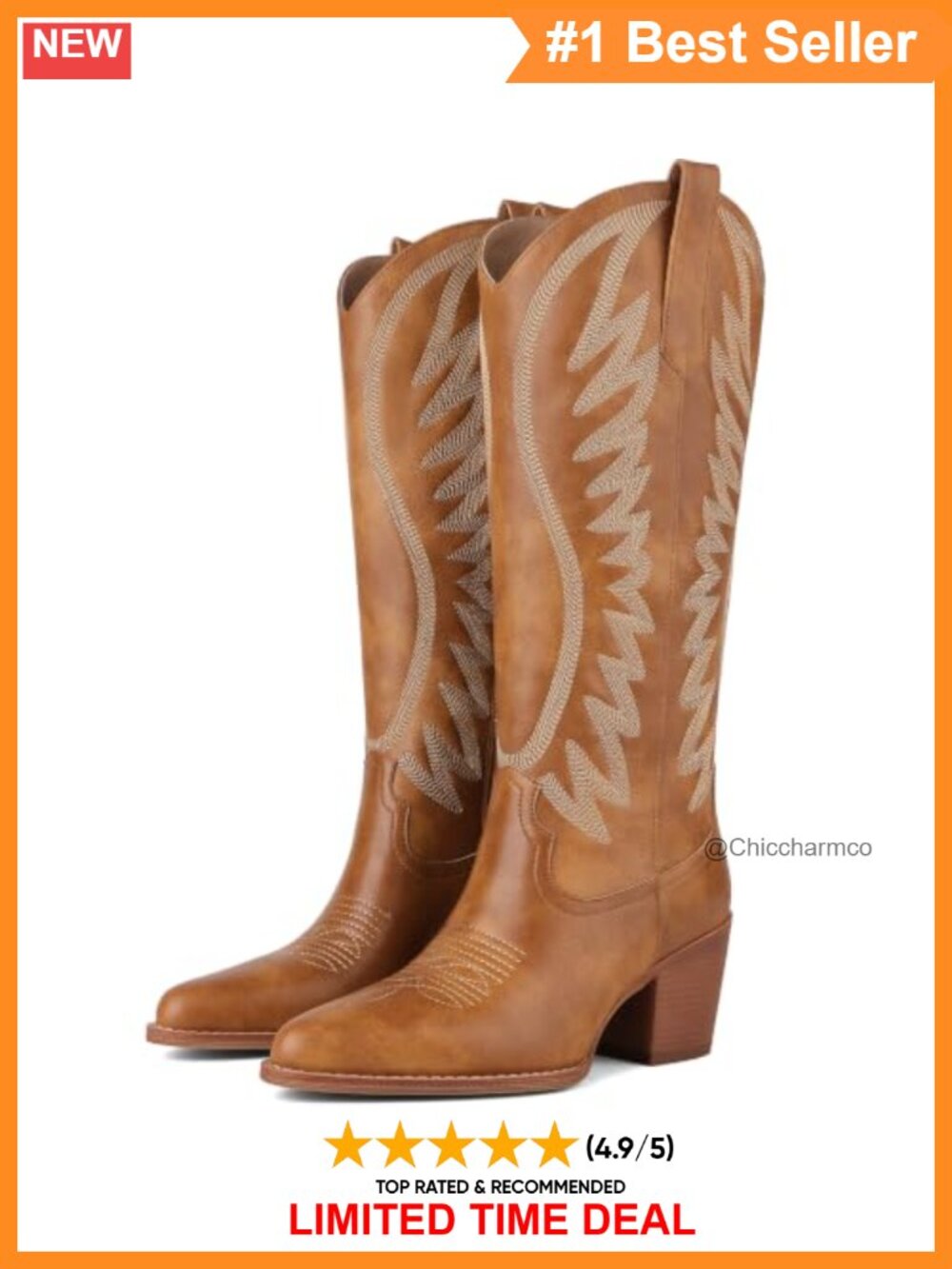 Women's Embroidered Cowboy Boots Pointed Toe Chunky Heel Knee High Western